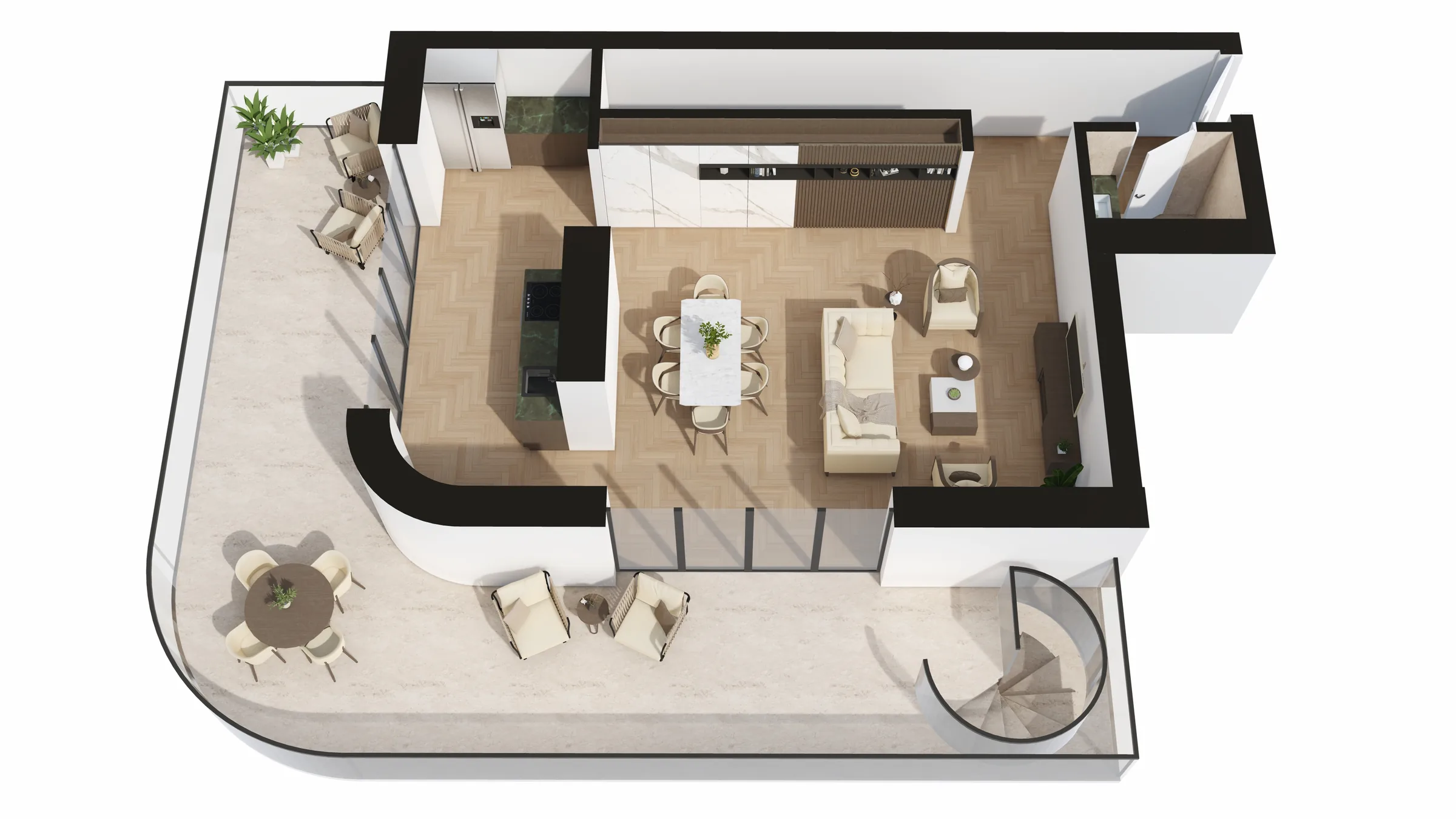 Upper-level axonometry — apartment 53