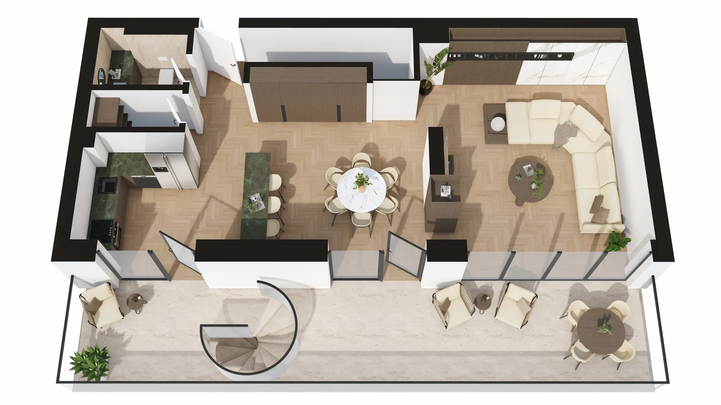 Upper-level axonometry — apartment 55