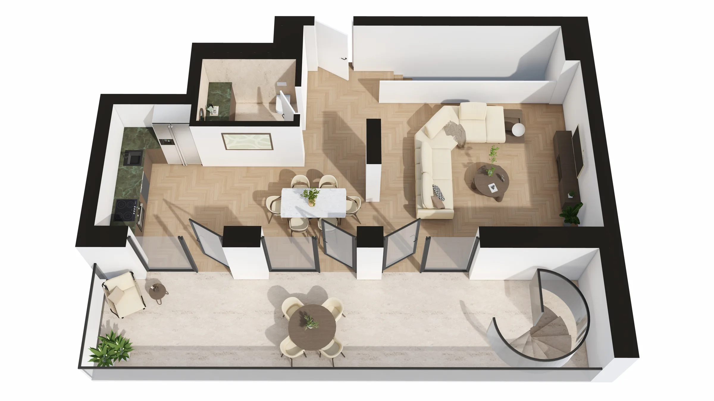 Upper-level axonometry — apartment 56